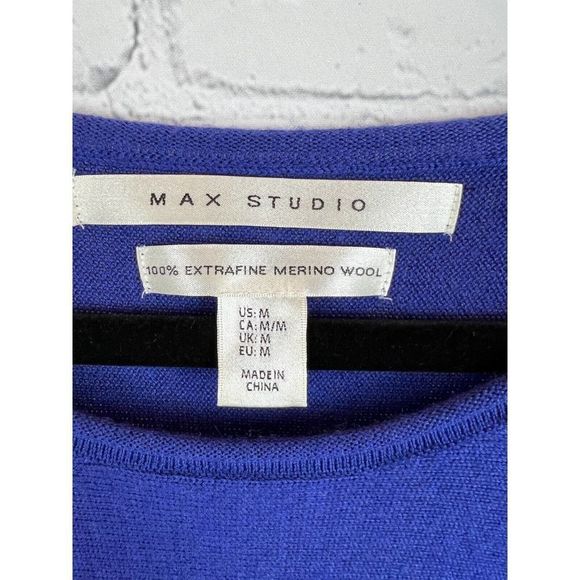 MAX STUDIO 100% extrafine merino wool royal blue sweater pullover size M - Picture 4 of 6